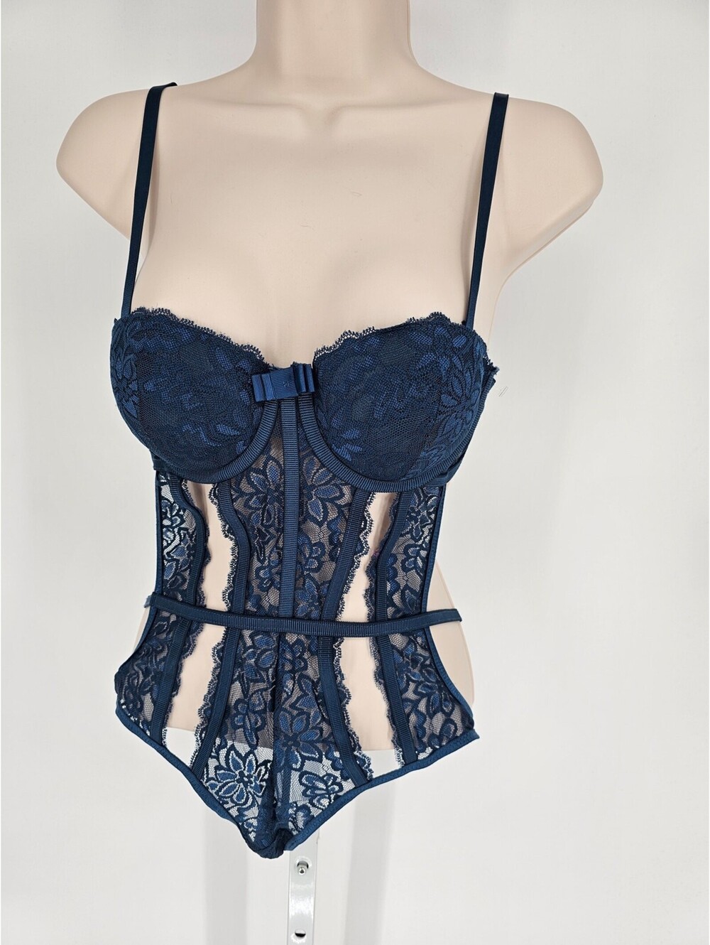 Y2K Body Rage Womens Sz S One Piece Bodysuit Sexy Dark Blue Lace